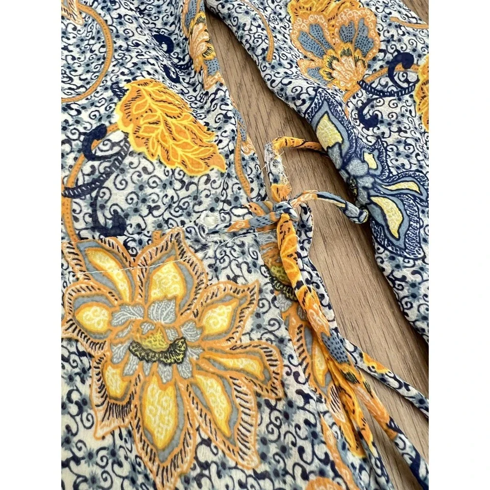 Free People Teegan Mini Dress Medium Blue Yellow‎ Floral Boho Flowy